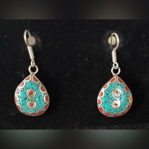 Turquoise and Red Teardrop Earrings